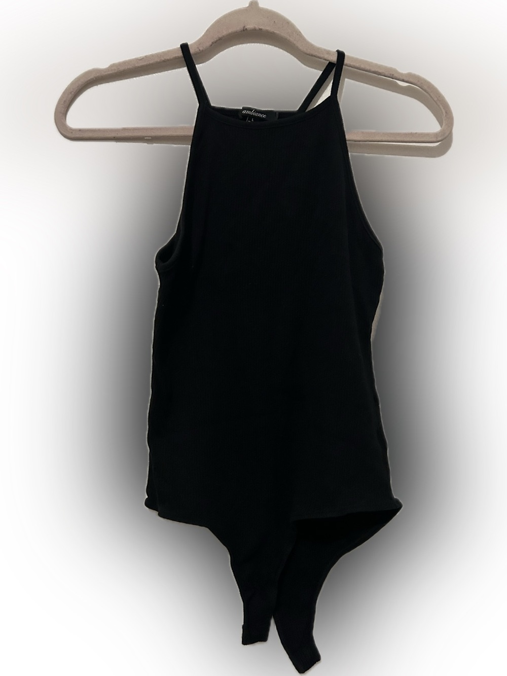 Ambiance Black Ribbed High-Neck Bodysuit with Adjustable Straps